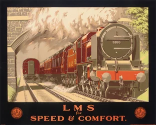 LMS para Velocidade e Conforto, cartaz publicitário da London, Midland e Scottish Railway (cor litho)