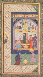 Zulaykha no seu palácio e como mulher idosa com Joseph, de um Panj Ganj, Cinco Tesouros..., 1603-1