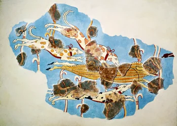 Cena de caça em fresco, de Tiryns, Grécia