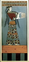 Arte micénica: Uma dama-cortesã de Micenas. Fresco de Tyrins, original do século XIII a.C. (fresco)