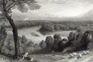 O Tamisa de Richmond Hill, gravado por J. Saddler, impresso por Cassell, Petter und Galvin