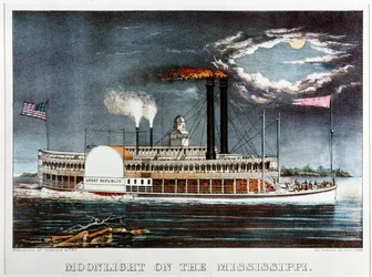 Luar no Mississipi, navio a vapor Great Republic ... (gravura a cores)
