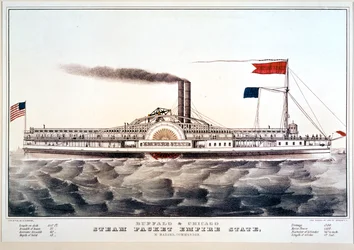 Barco a vapor Empire State, que faz a ligação entre Buffalo e Chicago ... (impressão a cores)