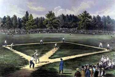 The American National Game of Baseball, Grand Match For The Championship at The Elysian Fields, Hoboken, N.J. 1866 (cor litho)