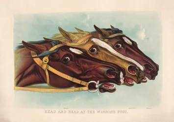 Cabeça e Cabeça no Posto Vencedor por Currier & Ives