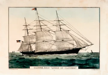 Litografia intitulada "Navio Clipper "Queen of Clippers" 1853 por N Currier