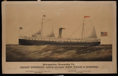 Metropolitan Steamship Co. linha externa diária entre Nova Iorque e Boston... Neptuno (litografia, colorida)
