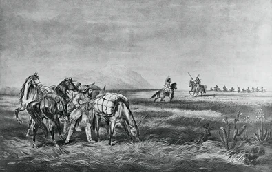 Paz ou guerra, Encontro entre os índios e os caçadores brancos, publicado por Colin Simkin