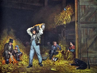 Currier & Ives Ilustração do século XIX. Descascando