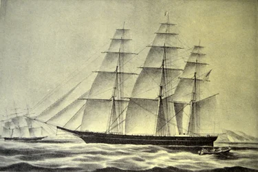 Currier & Ives Ilustração do século XIX. O navio de Clipper Hurricane