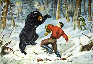 Currier & Ives Ilustração do século XIX. A vida de um caçador Uma correção apertada.