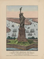 A Grande Estátua de Bartholdi - Liberdade Iluminando o Mundo, 1885 (litografia colorida à mão)