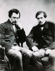 Os irmãos Edmond de Goncourt (1822-1896) e Jules Huot de Goncourt (1830-1870), escritores franceses, Foto de Felix Nadar (1820-1910)