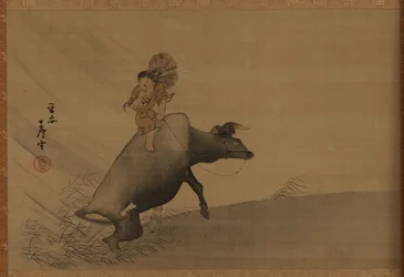 Herdboy em um búfalo em uma tempestade, período Edo, final do século 18.