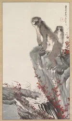 Macacos por um córrego, meados de 1800.