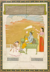 Lakshmi massageando o pé de Vishnu, ca. 1765-1770. Criadores: Nainsukh, Manju.