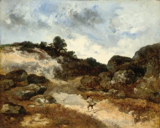Antes da tempestade, um personagem na estrada rochosa para Jean-de-Paris