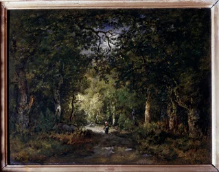 A estrada sob madeira Pintura de Narcisse Diaz de la Pena (1807-1876) Sol do século XIX. 0,24x0,32 m