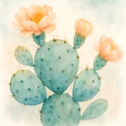 Cacto em flor pintado a aguarela