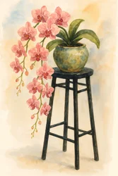 Orquídea rosa num banco