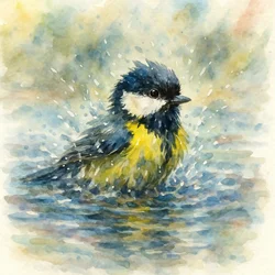 Aquarela «Chapas de Água do Chapim-azul»
