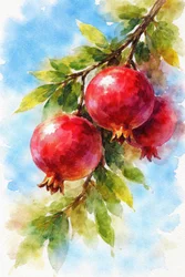 Pintura de romãs vibrantes