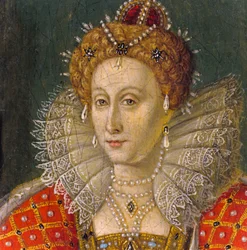 Pormenor de um retrato a óleo em miniatura da Rainha Isabel I