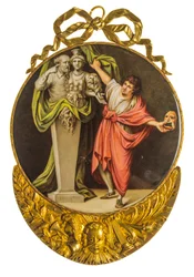 Medalhão em esmalte representando um ator dramático com uma toga clássica