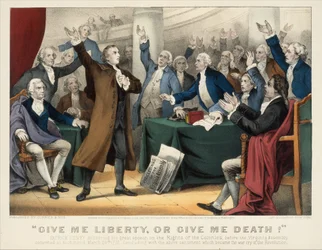 Dê-me liberdade ou dê-me a morte!-Patrick Henry fazendo seu grande discurso sobre os Direitos..., 1876. Criadores: Nathaniel Currier, James Merritt Ives, Currier e Ives.