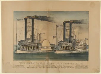 A Grande Corrida de Barcos a Vapor do Mississippi - De Nova Orleans a St. Louis, julho de 1870 - Entre t..., 1872-74. Criadores: Nathaniel Currier, James Merritt Ives, Currier e Ives.