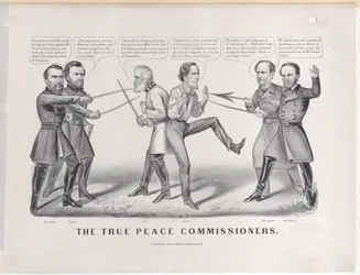 The True Peace Commissioners, 1865., 1865. Criadores: Nathaniel Currier, James Merritt Ives, Currier e Ives.