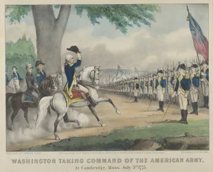 Washington Assumindo o Comando do Exército Americano - Em Cambridge, Massachusetts, 3 de julho de 17..., 1876. Criadores: Nathaniel Currier, James Merritt Ives, Currier e Ives.