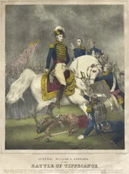 General William H. Harrison na Batalha de Tippecanoe, pub. 1840
