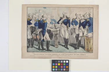 Washington a despedir-se dos Oficiais do seu Exército (litografia colorida à mão)