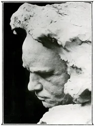 Perfil facial de Ludwig van Beethoven (1770-1827), detalhe de um busto de bronze