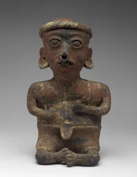 Figura masculina, Parte do casal sentado, 300 BC-AD 300 (terracota com escorregamento)
