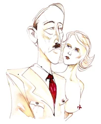 Adolf Hitler com a sua amante Eva Braun - caricatura a cores