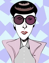 Edith Head, figurinista americana (1907 - 1981), caricatura colorida com óculos escuros