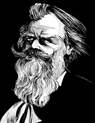 Johannes Brahms, compositor alemão (1833-97), caricatura em aquarela cinza