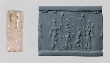 Selo cilíndrico de Ishtar e impressão moderna, c. Século 8-7 AC (calcedônia)