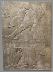 Painel em relevo, neoassírio, c. 883-859 a.C. (alabastro de gesso)