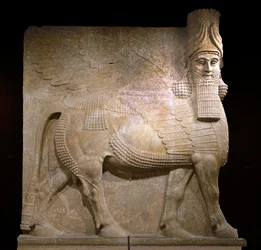 Touro alado da corte VIII no palácio do rei Sargão II, Khorsabad, 721-705 AC (gypsum?)