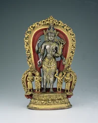 Jatamukuta Lokesvara, Reino de Khasa Malla (1100-1484) (parcela dourada, liga de cobre e pigmento)
