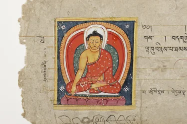 Página de um manuscrito budista, possivelmente do Mahashitalanika, c.1400 (aquarela opaca e tinta sobre papel)