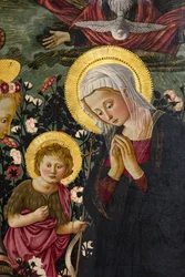 A Virgem Maria, São João e dois anjos adorando o Menino Jesus
