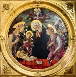 A Virgem Maria, São João e dois anjos adorando o Menino Jesus