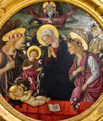 A Virgem Maria, São João e dois anjos adorando o Menino Jesus