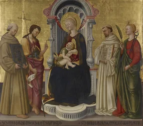 Virgem e Criança Entronizada com Quatro Santos, c.1450 (têmpera e ouro no painel)