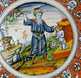 Prato mostrando o sacrifício de Isaac, século 16