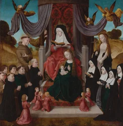 A Virgem e o Menino com Santa Ana Anna Selbdritt, Santos Francisco, Lidwina e doadores, c. 1490-1